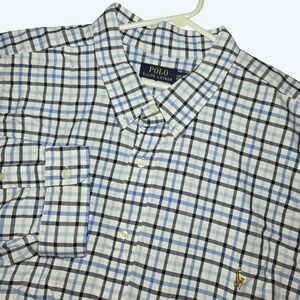 Polo Ralph Lauren Mens 4XB Plaid Button Down Shirt Blue Navy White NEW Preppy